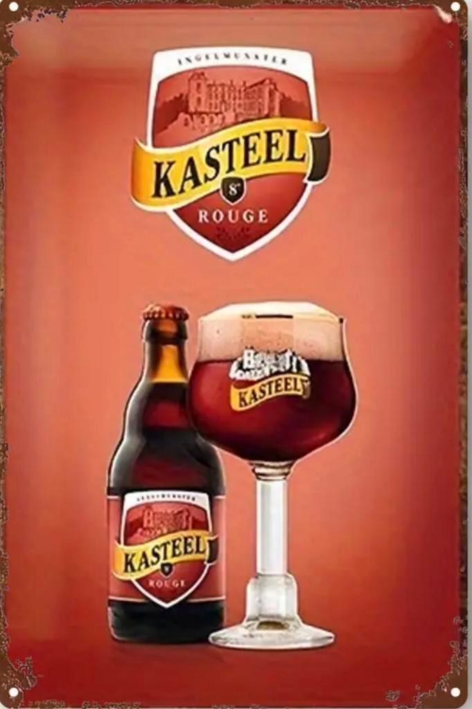 Panneau pub en métal Kasteelbier Rouge rétro vintage mancave, Collections, Marques & Objets publicitaires, Comme neuf, Panneau publicitaire