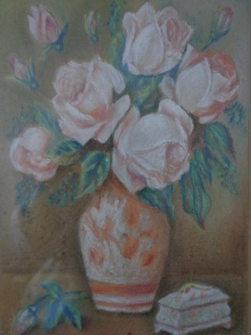 KOOPJE mooie pastel bloemenvaas met rozen John De Vadder, Antiquités & Art, Art | Peinture | Moderne, Enlèvement