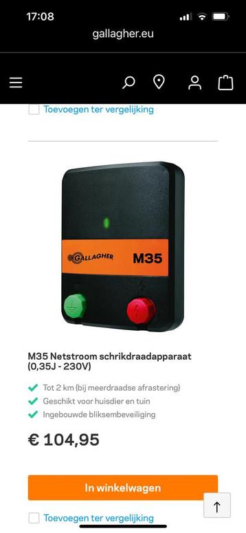 Netstroom schrikkeldraadapparaat + draad. Gallaghar M35 beschikbaar voor biedingen