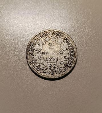 2 Francs Republique Francaise 1871 beschikbaar voor biedingen