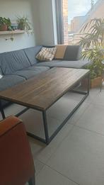 Salontafel houten blad, metalen frame, Huis en Inrichting, Tafels | Salontafels, Ophalen, Zo goed als nieuw