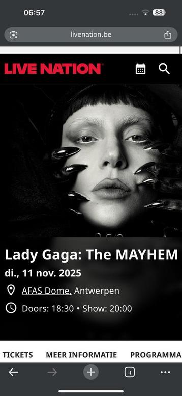 1 ticket Sportpaleis LADY GAGA echt ticket VAK119 stoel 21 beschikbaar voor biedingen
