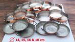 Koperen pannetjes met messing handvatten = 18 stuks., Ophalen of Verzenden, Gebruikt, Overige materialen, Overige typen