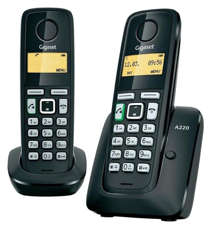 2 HANDSFREE GIGASET A220-TELEFOONS, Telecommunicatie, Vaste telefoons | Handsets en Draadloos, Zo goed als nieuw, 2 handsets, Stralingsarm