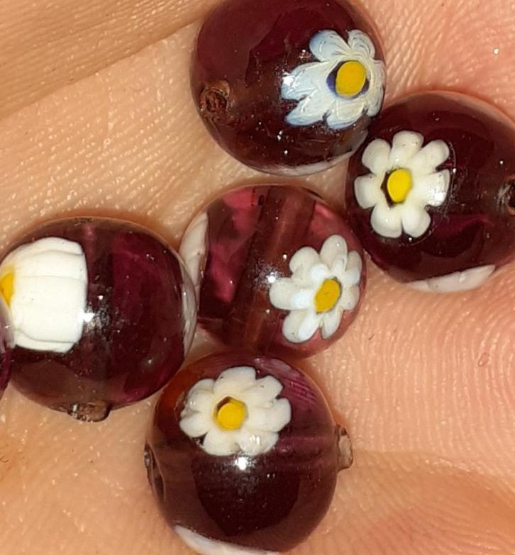 lot kralen paarse murano bloem glas 9-10 mm +- 15, Hobby en Vrije tijd, Kralen en Sieraden maken, Nieuw, Kraal, Verzenden