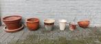 Stenen bloempotten - 6 stuks + 1 onderschaal, Tuin en Terras, Ophalen, Gebruikt
