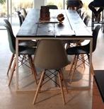 Handgemaakte lange tafel - Industriële look - 100x250x100, Meubilair, Gebruikt, Ophalen