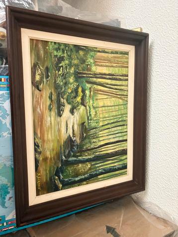 Schilderij in het bos — ingelijst — 40x30 cm beschikbaar voor biedingen