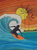 olieschilderij surfing popart (60x80 cm), Antiek en Kunst, Kunst | Schilderijen | Modern, Ophalen of Verzenden