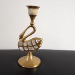 mooie koperen kandelaar zwaan met parelmoer details, Ophalen of Verzenden, Koper of Brons