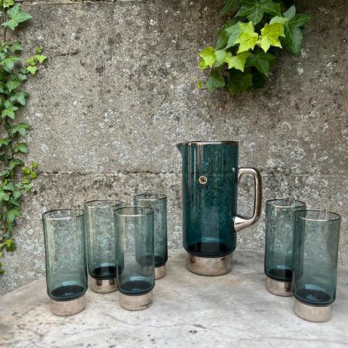 Service à limonade : carafe bleue + 6 verres Boussu, 1950/60, Antiquités & Art, Antiquités | Verre & Cristal, Enlèvement ou Envoi