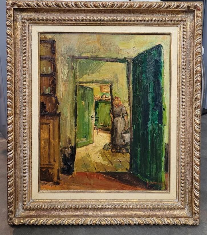 Jules RAMBO,  boerin met emmer, Antiek en Kunst, Kunst | Schilderijen | Klassiek, Ophalen of Verzenden