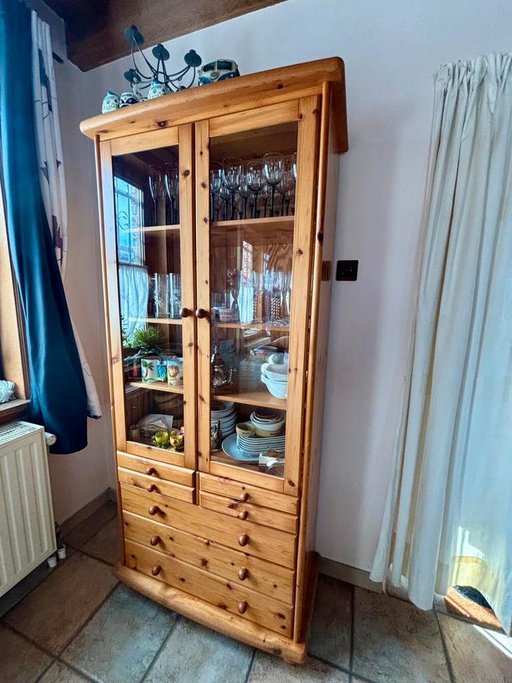 Armoire en pin massif – portes vitrées – excellent état, Maison & Meubles, Armoires | Vitrines, Utilisé, 150 à 200 cm, 50 à 100 cm