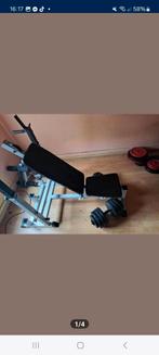 Multifunctionele bench + 140kg+ aan schijven en stangen, Sport en Fitness, Ophalen, Zo goed als nieuw