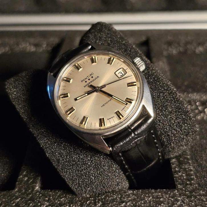 Vintage Pontiac Hydraulica Memomatic Automatisch 21J 1973, Handtassen en Accessoires, Horloges | Heren, Gebruikt, Polshorloge