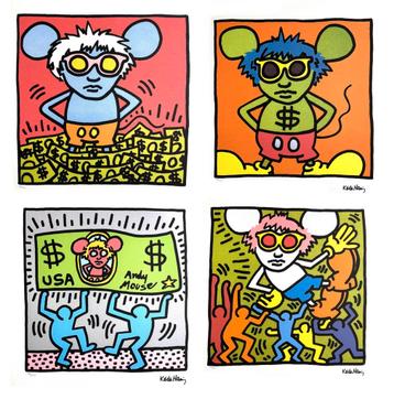 Coffret unique (4 litho) Keith Haring « Andy Mouse », Enlèvement ou Envoi