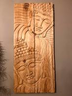 Boeddha 2 cederhouten panelen wandstuk, Ophalen, Zo goed als nieuw