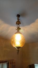 Antieke hanglamp koper/glas, Huis en Inrichting, Ophalen, Gebruikt, Glas