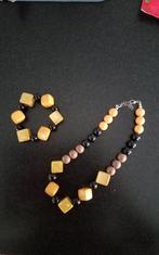 Ketting en armband in geel, Handtassen en Accessoires, Kettingen, Ophalen, Zo goed als nieuw, Beige