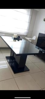 Hoogglans zwarte tafel met glas plaat., Huis en Inrichting, Ophalen