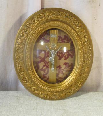 Beau cadre baroque ovale antique avec verre sphérique et cro, Enlèvement ou Envoi