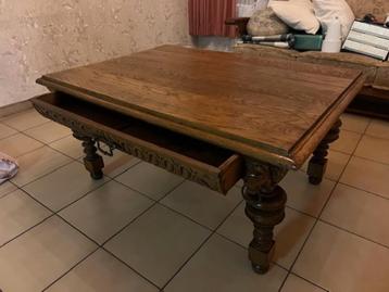 Oude salon tafel met lade 80 x 110 cm beschikbaar voor biedingen
