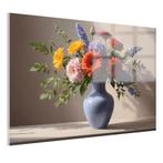 Vase avec fleurs Peinture sur verre 105x70cm + Système d'acc, Envoi, Neuf