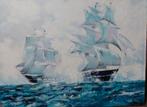 Schilderij in olieverf -Schepen gevecht, Enlèvement