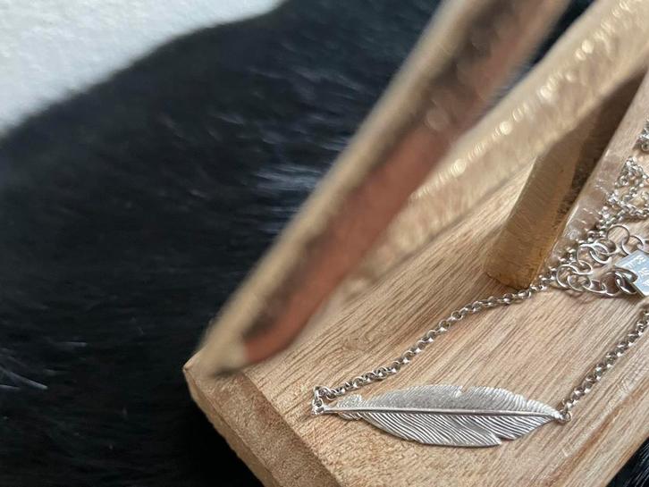 Halsketting met een veer 925 zilver, Handtassen en Accessoires, Kettingen, Zo goed als nieuw, Zilver, Verstelbaar, Ophalen