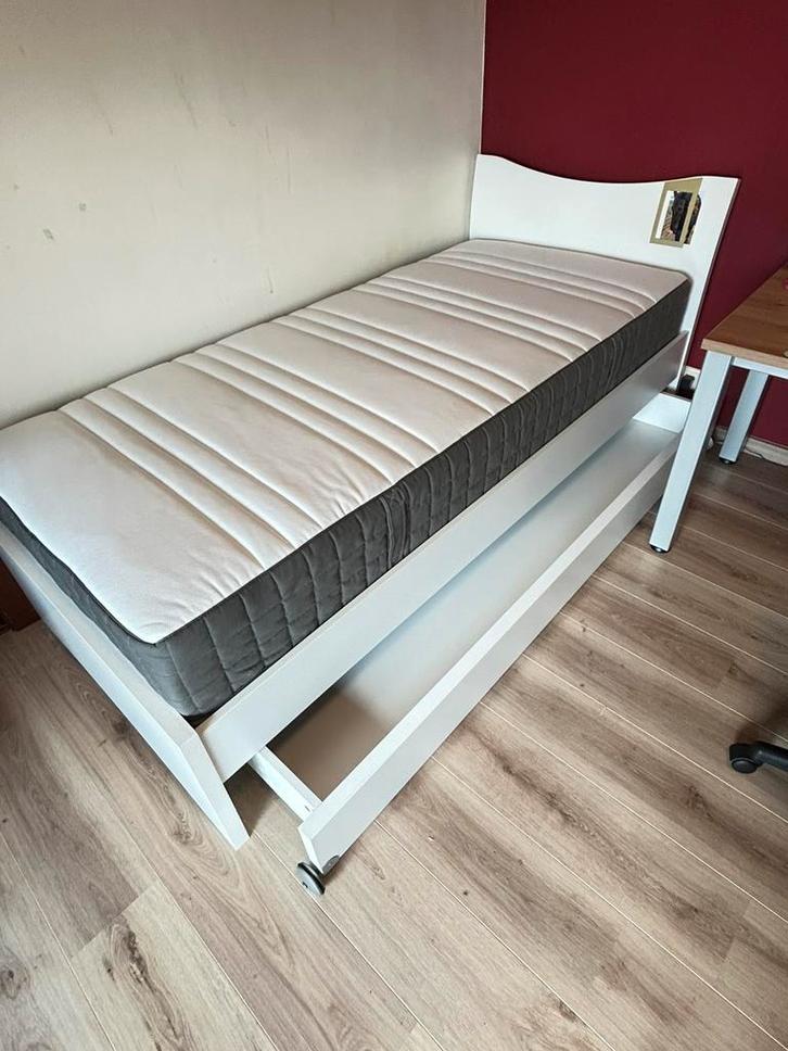 bed 90x200cm met lattoflex, opbergschuif en matras., Huis en Inrichting, Slaapkamer | Bedden, Zo goed als nieuw, Wit, Ophalen