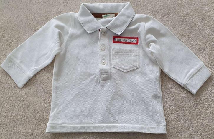Polo blanc à longues manches - Taille 62 - Benetton - NEUF, Kinderen en Baby's, Babykleding | Maat 62, Nieuw, Jongetje, Shirtje of Longsleeve