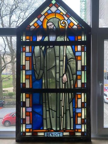 Authentiek glasraam – Heilige Benoît (Benedictus) beschikbaar voor biedingen