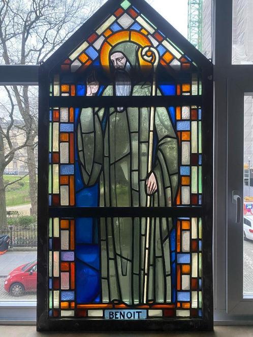 Authentiek glasraam – Heilige Benoît (Benedictus), Antiek en Kunst, Curiosa en Brocante, Ophalen