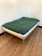 houten bed (twijfelaar 120cm), Ophalen, Beige, Zo goed als nieuw, Twijfelaar