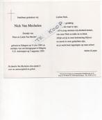 overleden baby nick van mechelen, Verzamelen, Bidprentjes en Rouwkaarten, Verzenden, Bidprentje