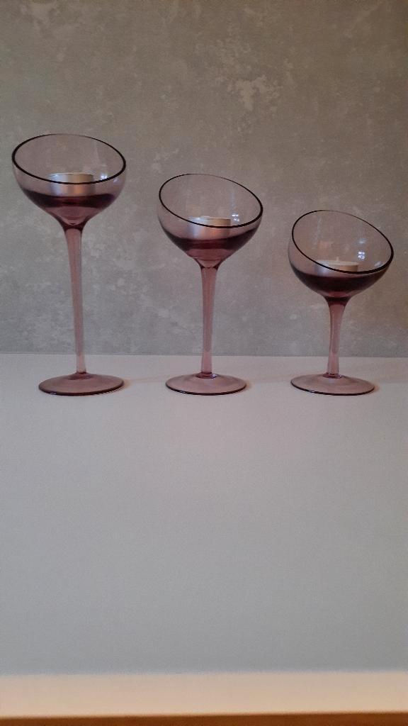 3 Theelichthouders op voet met kaarsendover, Huis en Inrichting, Woonaccessoires | Kandelaars en Kaarsen, Zo goed als nieuw, Kandelaar