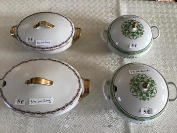 4 antieke schalen met deksel voor slechts 5 € per stuk beschikbaar voor biedingen