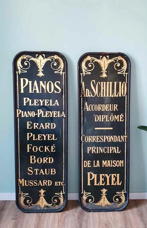 2 Glasreclames van pianohuis Schillio, Verzamelen, Merken en Reclamevoorwerpen, Gebruikt, Ophalen