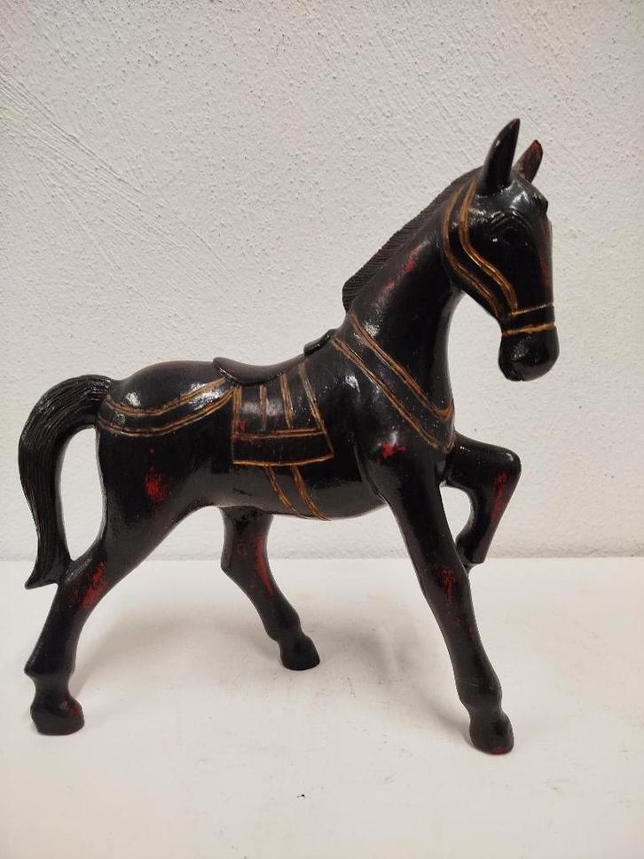 zeer mooi decoratief houten beeld van een paard – zwart/goud, Collections, Collections Animaux, Utilisé, Statue ou Figurine, Cheval