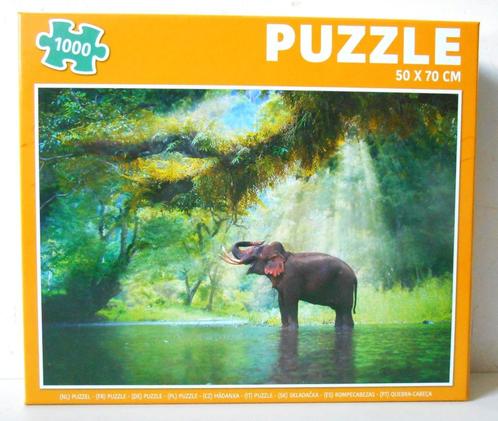 Puzzel badende olifant - 1000 stuks, Hobby en Vrije tijd, Denksport en Puzzels, Zo goed als nieuw, Legpuzzel, 500 t/m 1500 stukjes