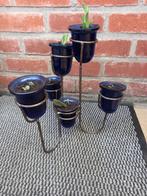 metalen staander met glazen potjes met vetplantjes, Ophalen