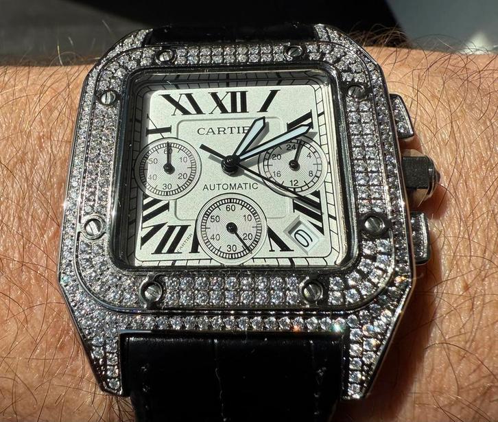Cartier Santos 100 Automatique, Bijoux, Sacs & Beauté, Montres | Hommes, Neuf, Montre-bracelet, Autres marques, Acier, Cuir, Enlèvement ou Envoi