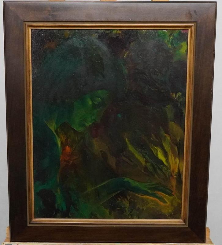 Silvain (1970) – Mooie schilderij op paneel, gesigneerd, Antiek en Kunst, Kunst | Schilderijen | Abstract, Ophalen of Verzenden