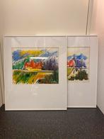 2 Vintage 1991 aquarel ( landschap ) P. Van de Gaar., Antiek en Kunst, Kunst | Litho's en Zeefdrukken, Ophalen of Verzenden
