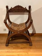 Chaise Savonarola style Renaissance italienne Vintage, Brun, Utilisé, Bois, Une