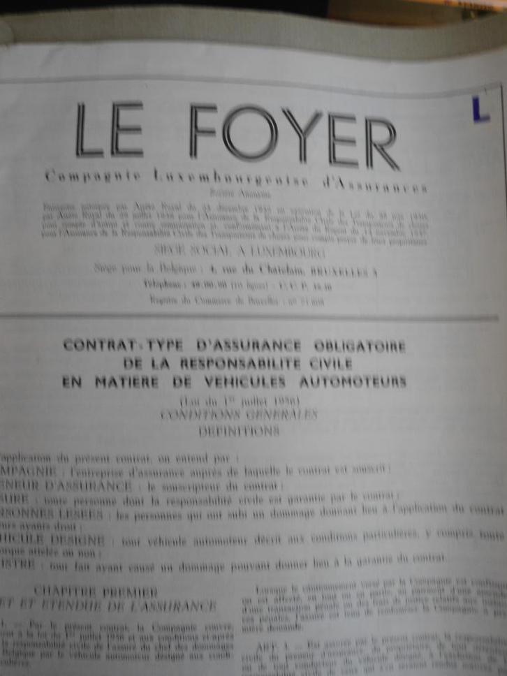 4 Vieux Contrats d'assurances automobiles des années 60, Verzamelen, Automerken, Motoren en Formule 1, Gebruikt, Ophalen of Verzenden