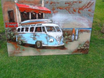 foto, metalen frame met reliëf, 1 VW beach combi. beschikbaar voor biedingen