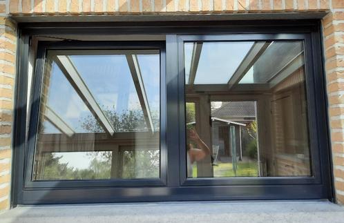 Fenêtre en aluminium gris/noir, Bricolage & Construction, Vitres, Châssis & Fenêtres, Comme neuf, Fenêtre de façade ou Vitre, 80 à 120 cm