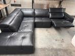 Zwart lederen hoekzetel met relax, Huis en Inrichting, Zetels | Complete zithoeken, Ophalen, Gebruikt, Leer, Modern