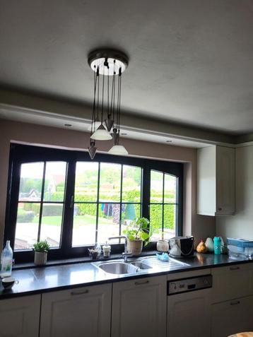 4 lusters met 3 led spotjes in hoogte instelbaar., Comme neuf, Enlèvement, Modern, Métal ou Aluminium